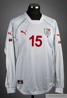 White No.15 Bulgaria International long-sleeved shirt, 
 Puma, XXL, with v-neck style collar and embroidered cloth badge inscribed BOC in cyrillic