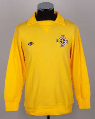 Pat Jennings yellow No.1 Northern Ireland match worn goalkeepers shirt, 1975