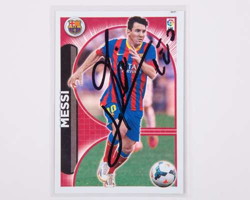 Lionel Messi autographed Barcelona Panini No.25 La Liga sticker, 2014-15