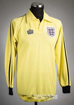 Peter Shilton yellow England no.13 goalkeeper's jersey v Italy, played in Stadio Comuanle, Turin, 15th June 1980,
 Admiral, long-sleeved with England 