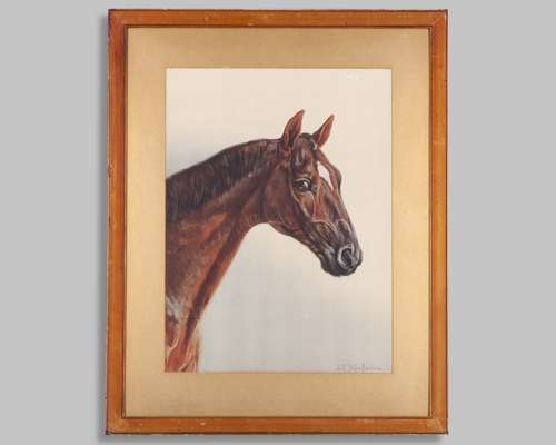 Joseph Clemens Kaufmann (Swiss, 1867-1925) watercolour of a thoroughbred