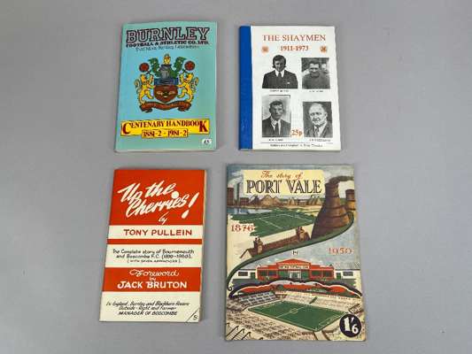 Collection of various Club publications, Yearbooks, Club histories,
 include Burnley Centenary handbook 1881-82 to 1981-82, Story of Port Vale 1876-19