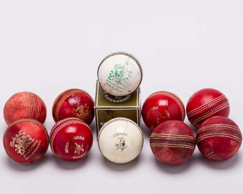 Dickie Bird selection of used cricket balls, stumps and wickets