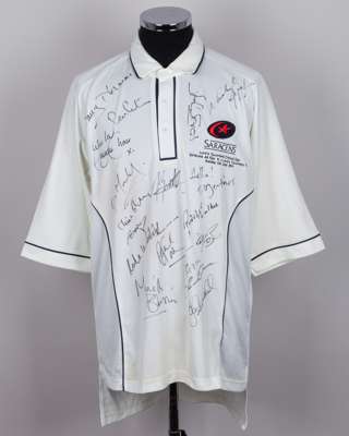 A white Saracens All Star XI v. Lord Taverners XI autographed cricket shirt