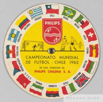 World Cup Chile 1962 rare circular fixture finder issued by Phillips Electrical