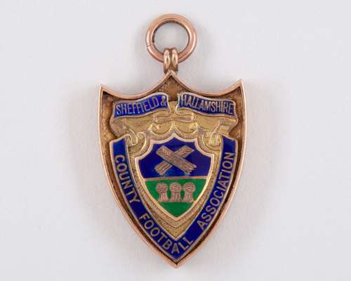 9ct gold and enamel Sheffield and Hallamshire County Cup medal, 1923-24
