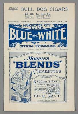 Manchester City v Burnley programme 16th February 1924, 

F.L. Division One fixture from the first season at Maine Road