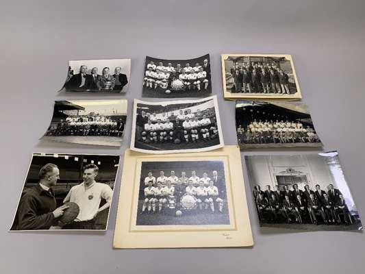 Two black and white team line-up Bolton Wanderers 1958 F.A.Cup photographs, 
 one mounted, 16 by 21cm, two other line-up photographs, Bolton Wanderers