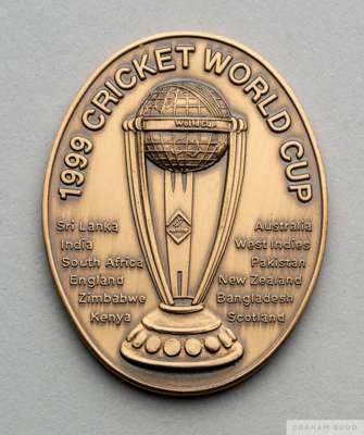 David Lloyd bronze 1999 Cricket World Cup medallion
 the obverse inscribed 1999 CRICKET WORLD CUP and listing the nations participating, the reverse i
