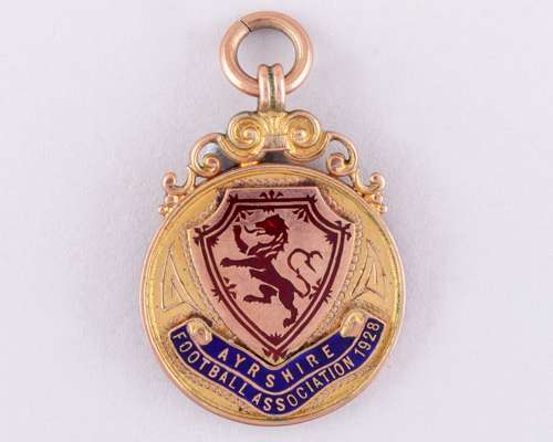 9ct gold and enamel Ayrshire Football Association winners medal, 1928