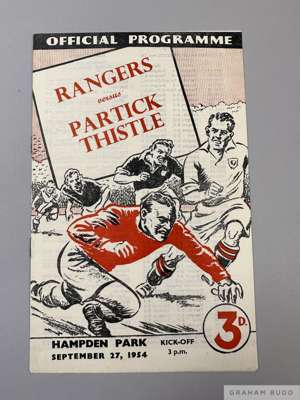 Rangers v. Partick Thistle Glasgow Cup Final match programme, 27th September 1954
 overall good