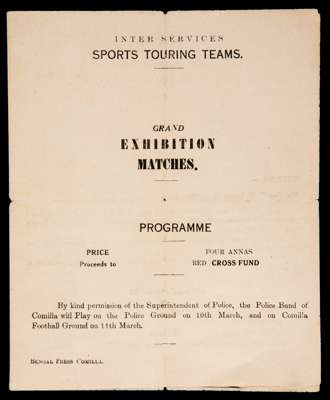 Wartime England v Scotland international exhibition match programme played at Mynamatti, India, 10th March 1943, Ted Ditchburn in goal for England, al