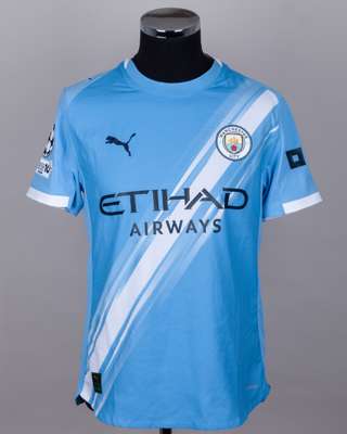 Rico Lewis blue and white No.82 Manchester City v. Napoli short-sleeved shirt, 2025