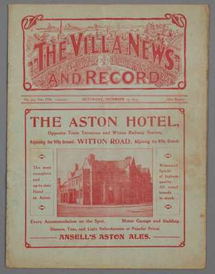 Aston Villa v Tottenham Hotspur programme, played at Villa Park, 13th December 1913,
 18-page programme with red printed cover, centre page with team 