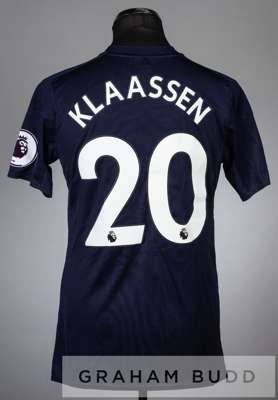 Davy Klaassen black and purple Everton no.20 away jersey, season 2017-18,
 short-sleeved with PREMIER LEAGUE sleeve badges, club crest and sponsor log