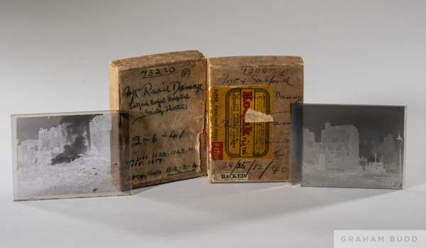 A rare collection of twenty-four Manchester related wartime glass plates, 1940s
 Box H comprising fifteen glass plates Manchester and Salford bomb dam