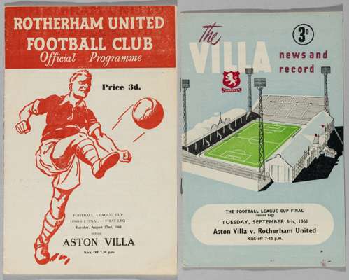Football League Cup Final programmes for both legs played at Rotherham, 22nd August and at Aston Villa 5th September 1961, 
 fair to good, one with in