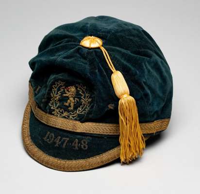 Scotland international cap awarded to Alex Forbes for the matches v Ireland and Wales in season 1947-48, 
 blue velvet with gilt tassel and braiding, 