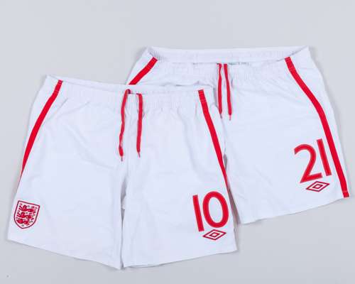Two pairs of England Euro qualifiers match issued shorts, 2012