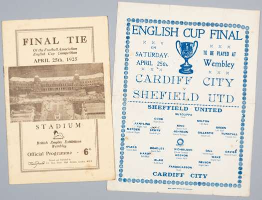 F.A. Cup Final programme Cardiff City v Sheffield United, played at Wembley Stadium, 25th April 1925, 
 16-page, light vertical fold, slight staining 