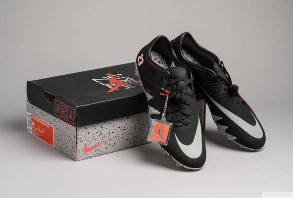 Pair of vintage Nike Hypervenom Phinish NJR F.G. football boots, 
 UK size 9, black and silver, heel inscribed 10, unworn condition, in original box