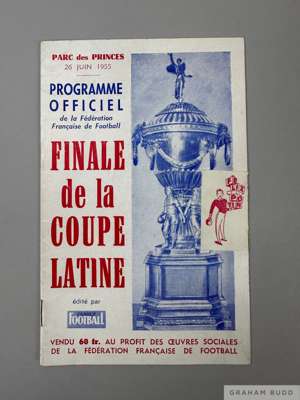 Real Madrid v Rheims final of 1955 'Finale de la Coupe Latine' programme, played in Paris on 26th June,
 the competition was the forerunner of the Eur