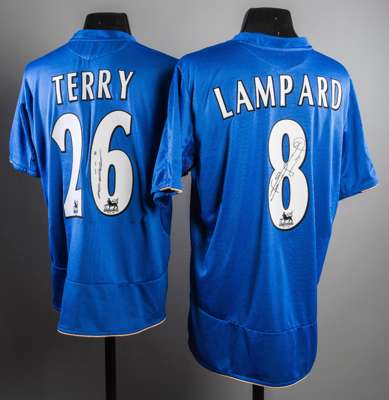John Terry and Frank Lampard signed Chelsea centenary season replica home jerseys, both signed to the reverse on the shirt numbers (2)