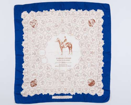 Modern reprint of a silk ladies scarf commemorating the racehorse Diamond Jubilee