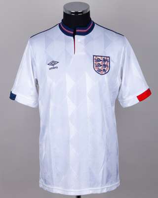 Des Walker England No.12 England v. Denmark match worn short-sleeved shirt, 1988