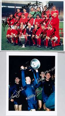Manchester United European Cup Winners 1968 signed squad photograph,
 signed by 14 members of the squad including Bill Foulkes, John Aston, Jimmy Rimm