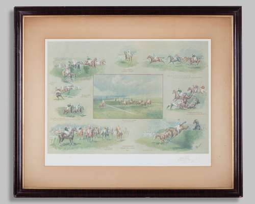 A trio of Alfred Bright prints depicting the Grand National Steeplechase