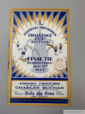 F.A. Cup Final programme Bolton Wanderers v Portsmouth played at Wembley Stadium 27th April 1929

  Some slight cover staining, team page loose