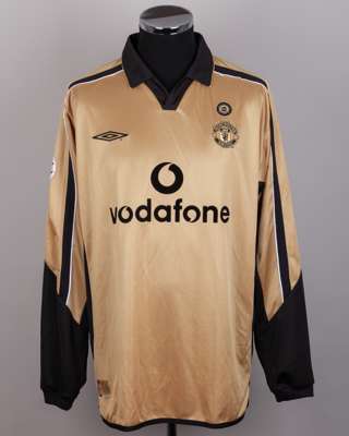 Ronny Johnsen gold and black No.5 Manchester United long-sleeved shirt, 2001-02