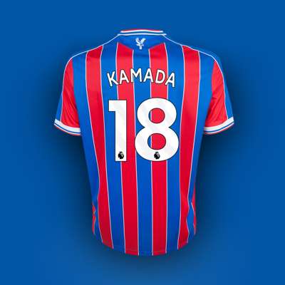 Daichi Kamada red and blue No.18 Crystal Palace v. Manchester United match issued shirt