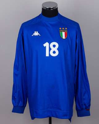 Francesco Totti blue No.18 Italy v. Sweden match worn long-sleeved shirt, 2000