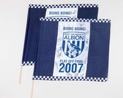 Collection of West Bromwich Albion autographed flags, team photos and media boards