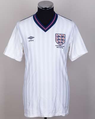 Terry Fenwick white No.14 England World Cup match issued short-sleeved shirt, 1986