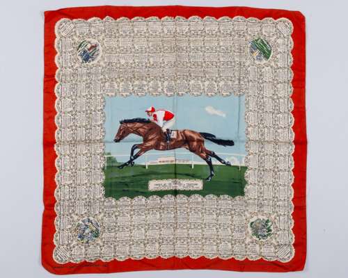 Ladies silk scarf commemorating the victory of Parthia in the 1959 Epsom Derby