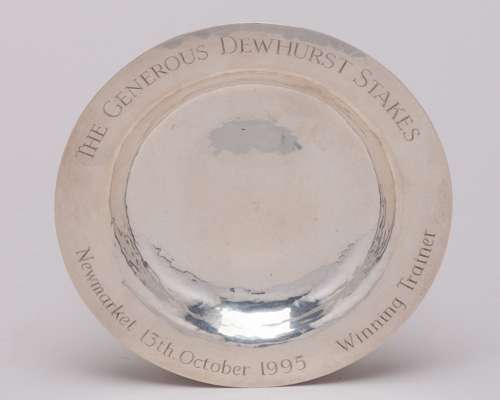 The trainer's prize presented to Dick Hern for Alhaarth's victory in the 1995 Dewhurst Stakes