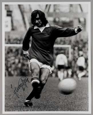 George Best original autographed b&w 10 by 8in. photograph,
 depicting Best in action for Manchester United, circa 1968, nicely signed in black pen, v