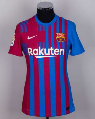Pedri garnet and blue No.16 Barcelona short-sleeved shirt, 2021-22