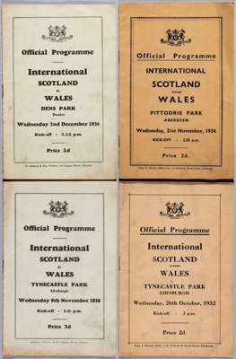 Four Scotland v Wales international programmes in the 1930s,
 including played at Tynecastle Park on 26th October 1932; played at Aberdeen on 21st Nov