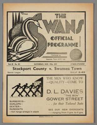 Swansea Town v Stockport County programme 27th November 1937, 

F.L. Division Two