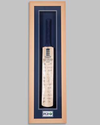 England v. New Zealand Investec Test Series 2013 autographed cricket bat display