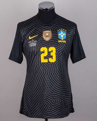 Ederson black No.23 Brazil v. Chile Copa America match issued short-sleeved shirt