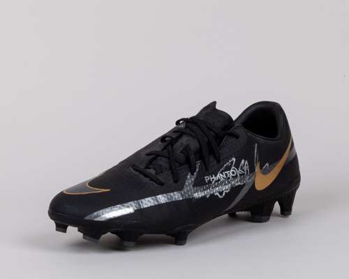 Neymar Jr single black, silver and gold Nike Phantom autographed football boot