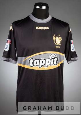 Two player-signed Bury FC jerseys season 2017-18,
 the first a Michael Smith signed black and grey Bury no.29 away, short-sleeved SKY BET LEAGUE ONE E