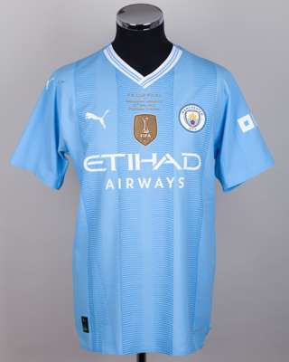 Erling Haaland blue No.9 Manchester City v. Manchester United F.A.Cup Final shirt, 2024