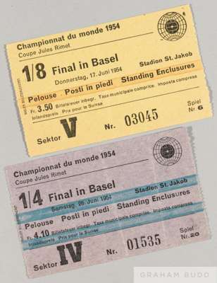 Two England tickets from the 1954 World Cup in Switzerland
