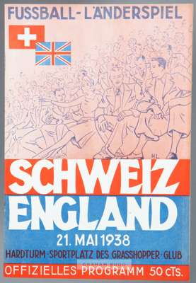 Switzerland v England international programme played in Zurich 21st May 1938,
 40-page, very good condition